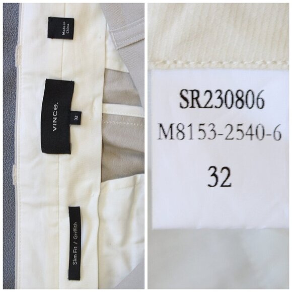 Vince Griffith Chino Men's Pant Slim Fit Twill Flat Front British Khaki Size 32 - Picture 9 of 10